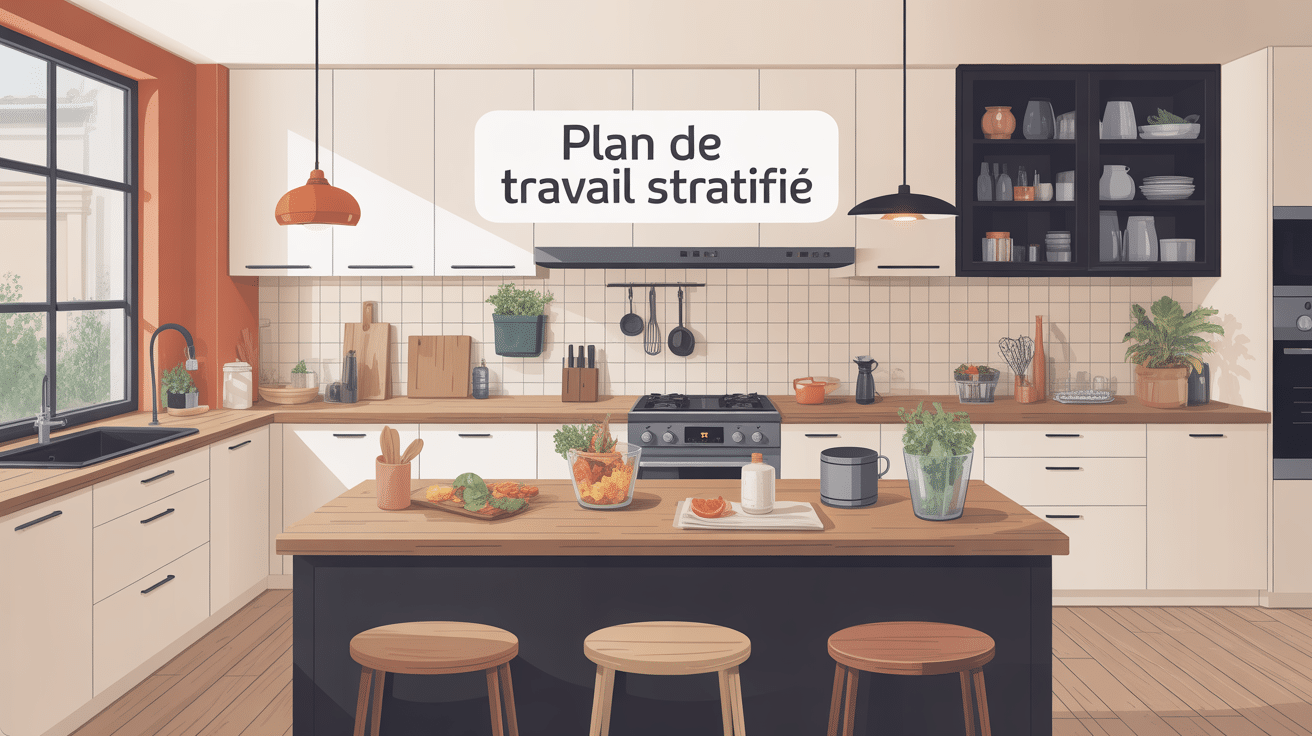 plan de travail stratifié moderne en cuisine lumineuse