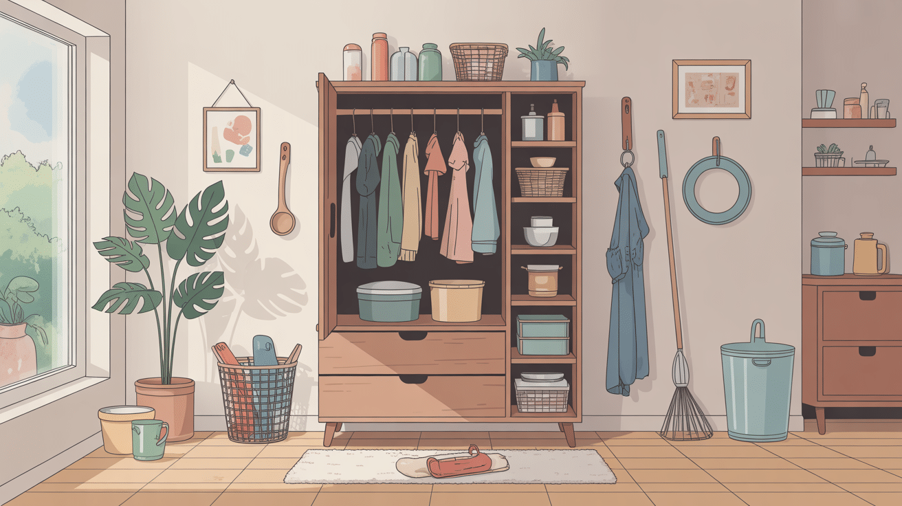 Armoire à balai Gifi moderne et pratique avec accessoires de ménage