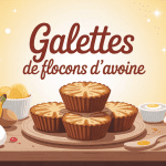 illustration centrale galettes de flocon d'avoine sur table rustique