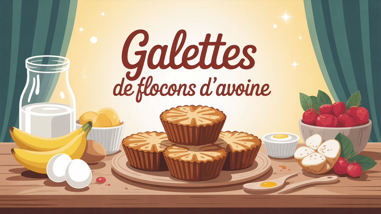 illustration centrale galettes de flocon d'avoine sur table rustique