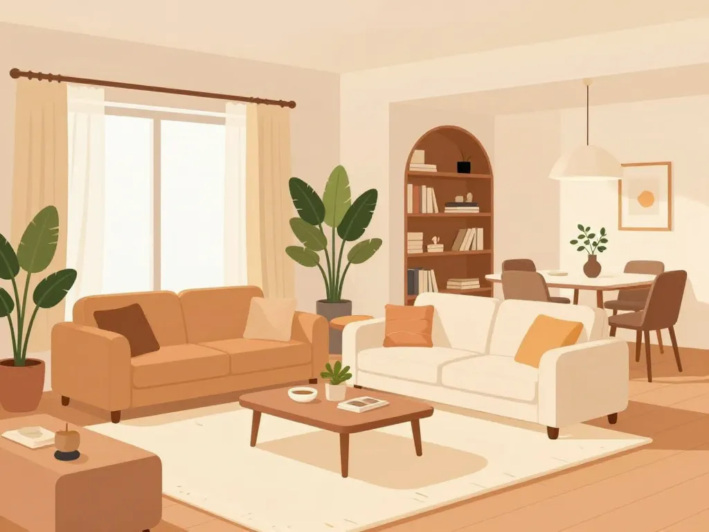 Zones harmonieuses dans grand salons moderne