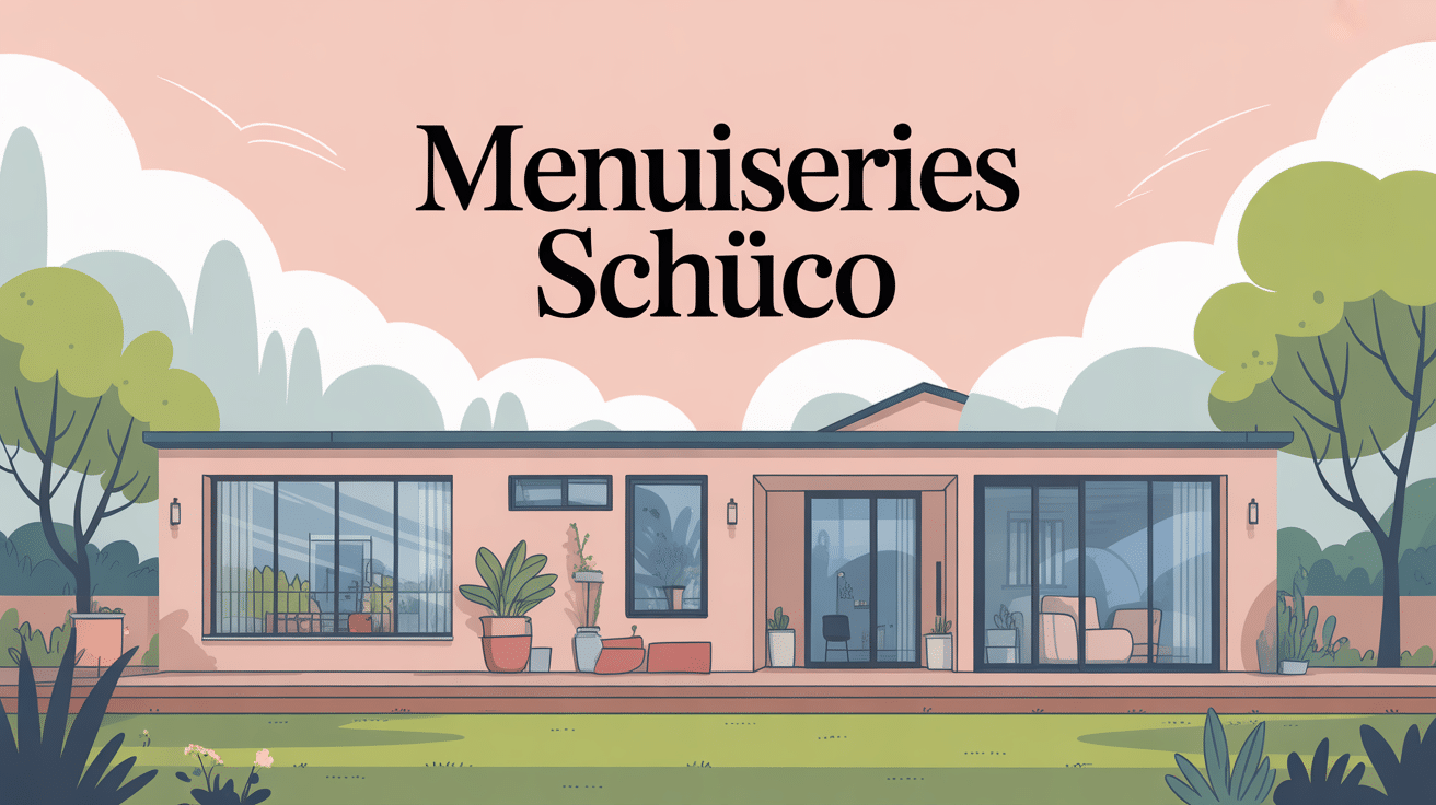 Illustration façade maison avec fenêtres, portes Schüco