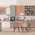 Meuble avec plan de travail dans cuisine bureau buanderie illustration