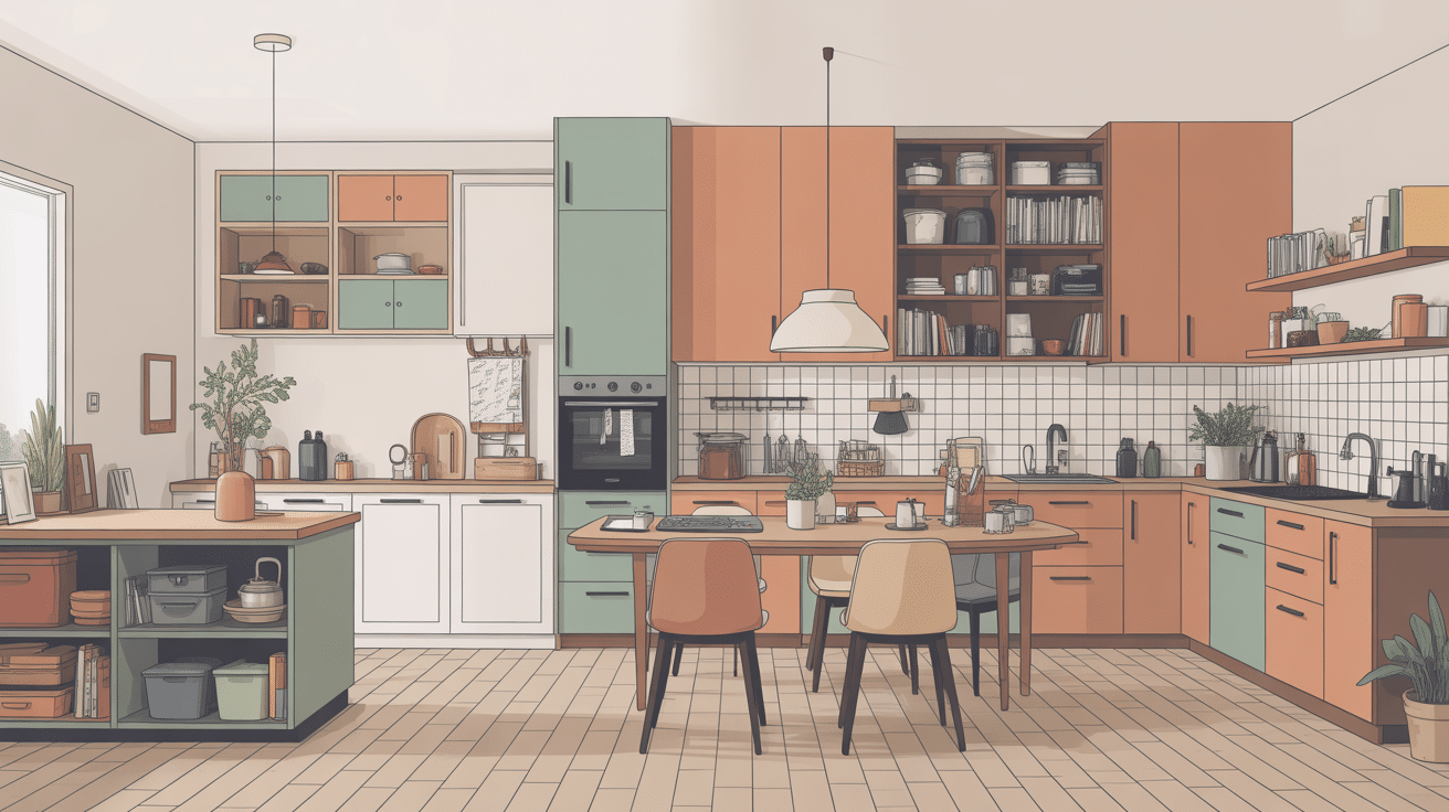 Meuble avec plan de travail dans cuisine bureau buanderie illustration