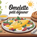 omelette petit déjeuner avec œufs légumes herbes pain