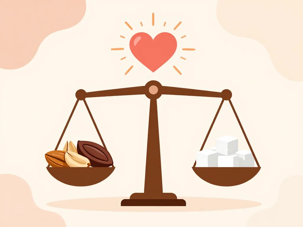 Balance illustrée ingrédients sains et industriels pour pâte à tartiner maison healthy