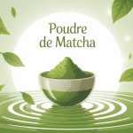 Poudre matcha bol zen feuilles thé ambiance moderne