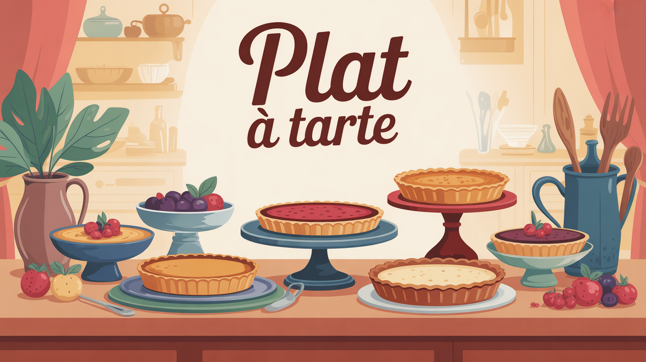plats à tarte en céramique métal verre sur table de cuisine