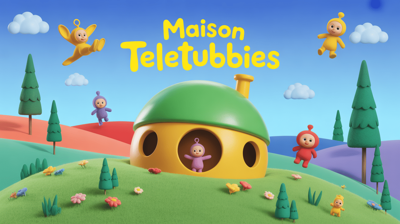 teletubbies maison dôme vert et personnages