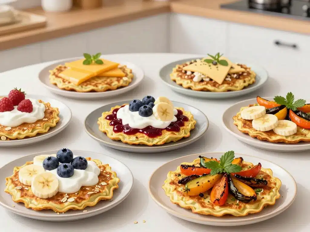 différentes galettes au flocon d avoine sucrées et salées sur table