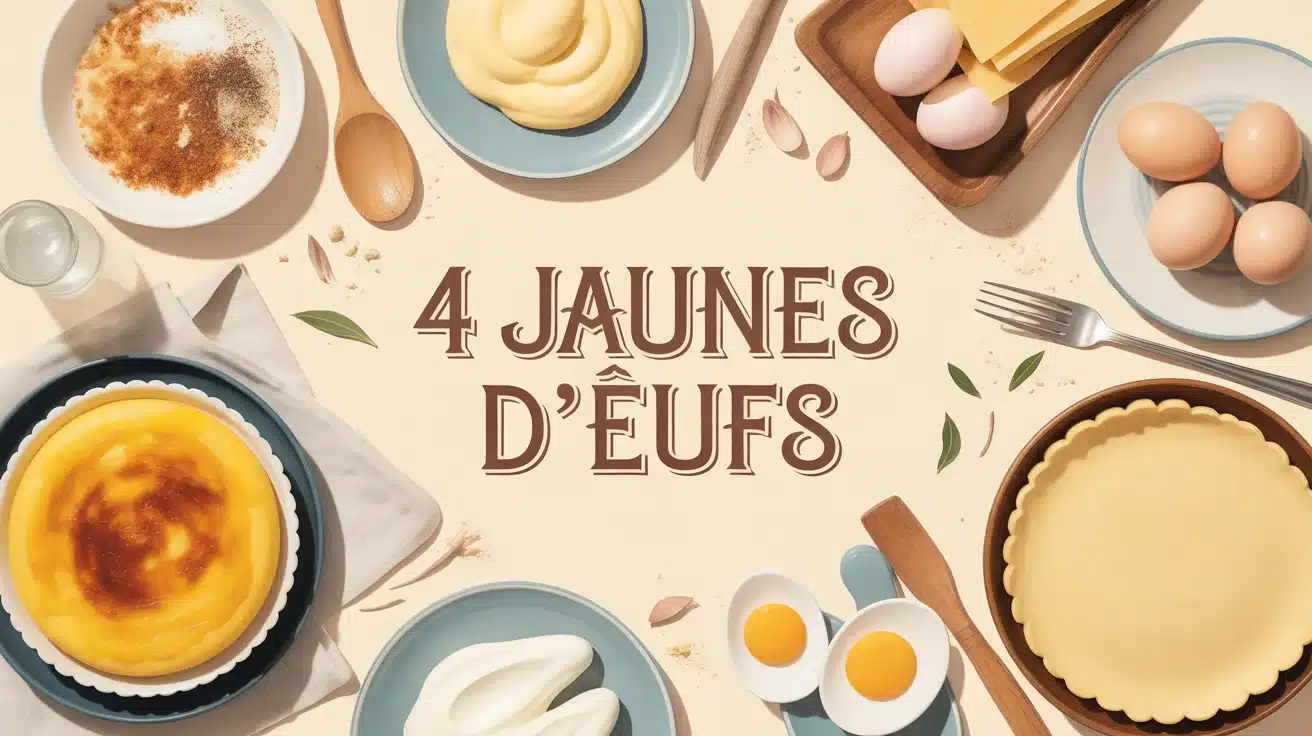 Illustration 4 jaunes d œufs avec plats et ustensiles