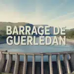 Illustration vectorielle du barrage de Guerlédan avec lac et collines