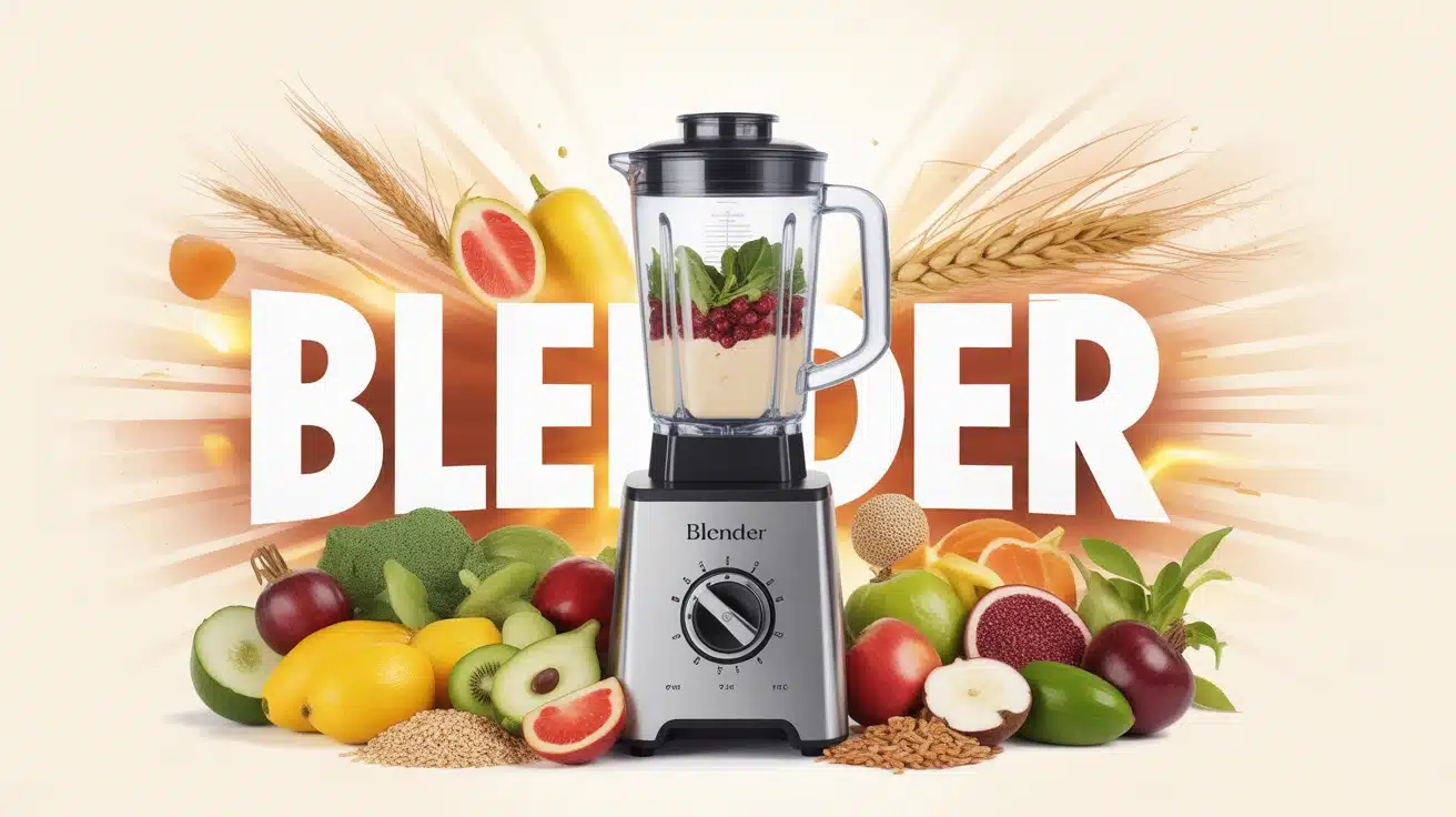 Illustration vectorielle d'un blender avec fruits et énergie