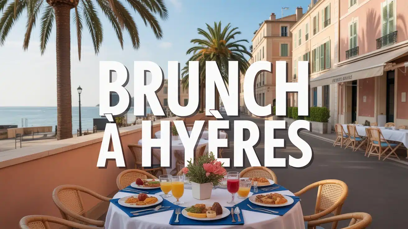 Brunch à Hyères convivial avec mer et palmiers en arrière-plan