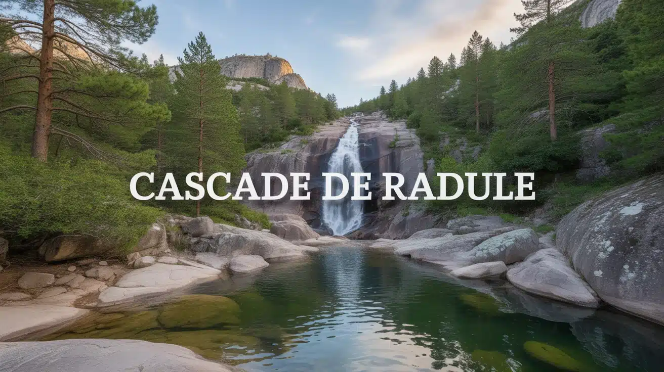 Cascade de Radule avec pins Laricio et rochers granitiques