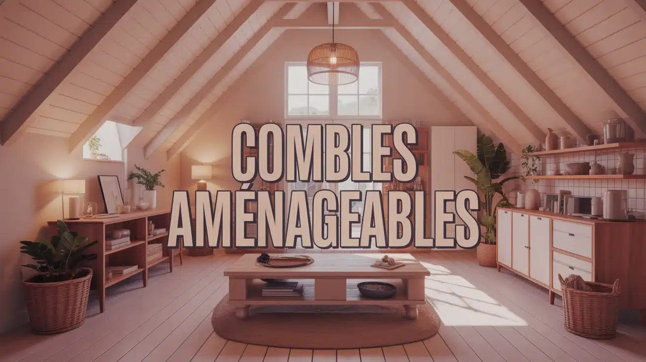 intérieur de combles aménageables lumineux et moderne avec charpente apparente