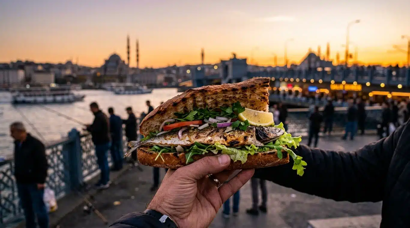 Sandwich au poisson Balık Ekmek sur le pont Galata