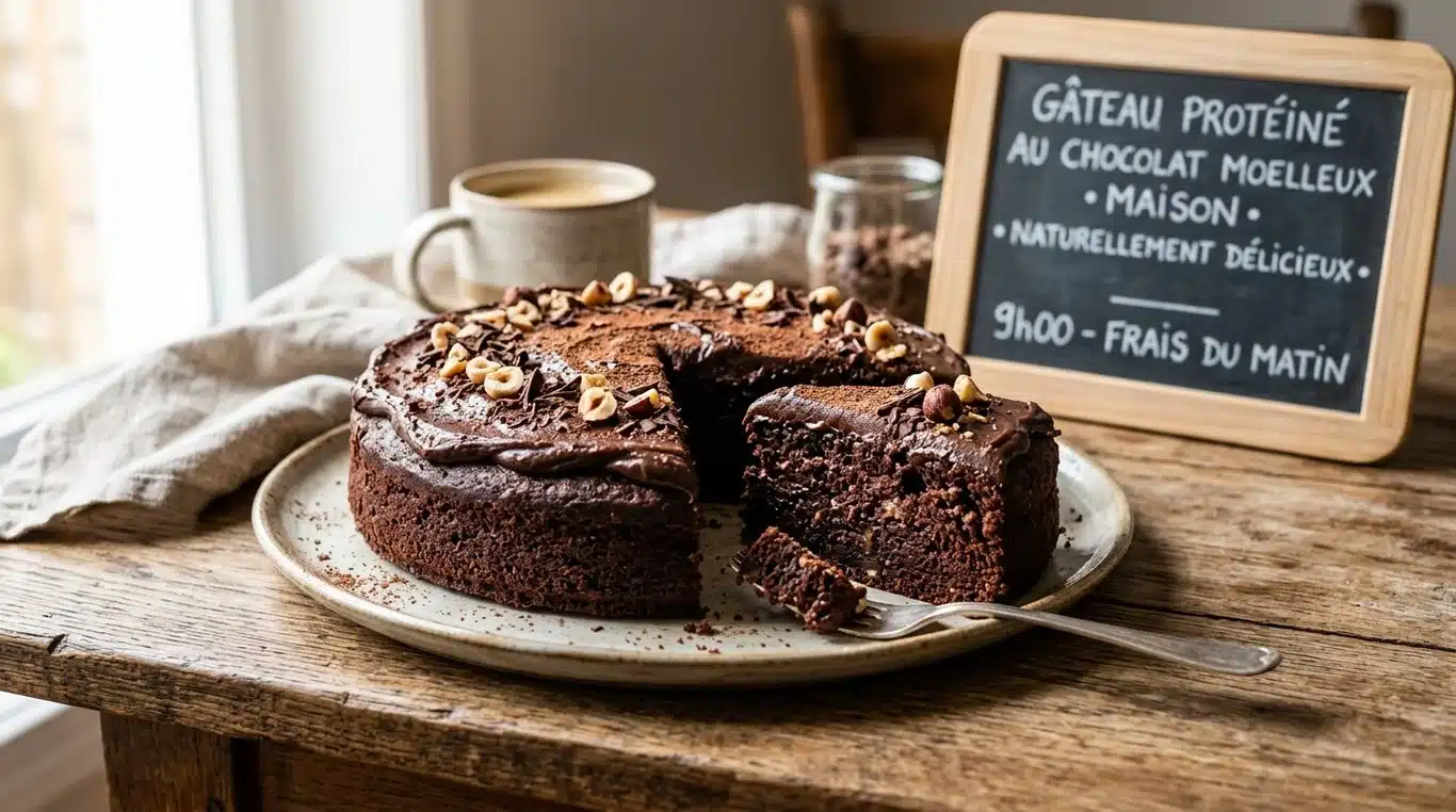 Gâteau protéiné au chocolat sans whey, moelleux et appétissant