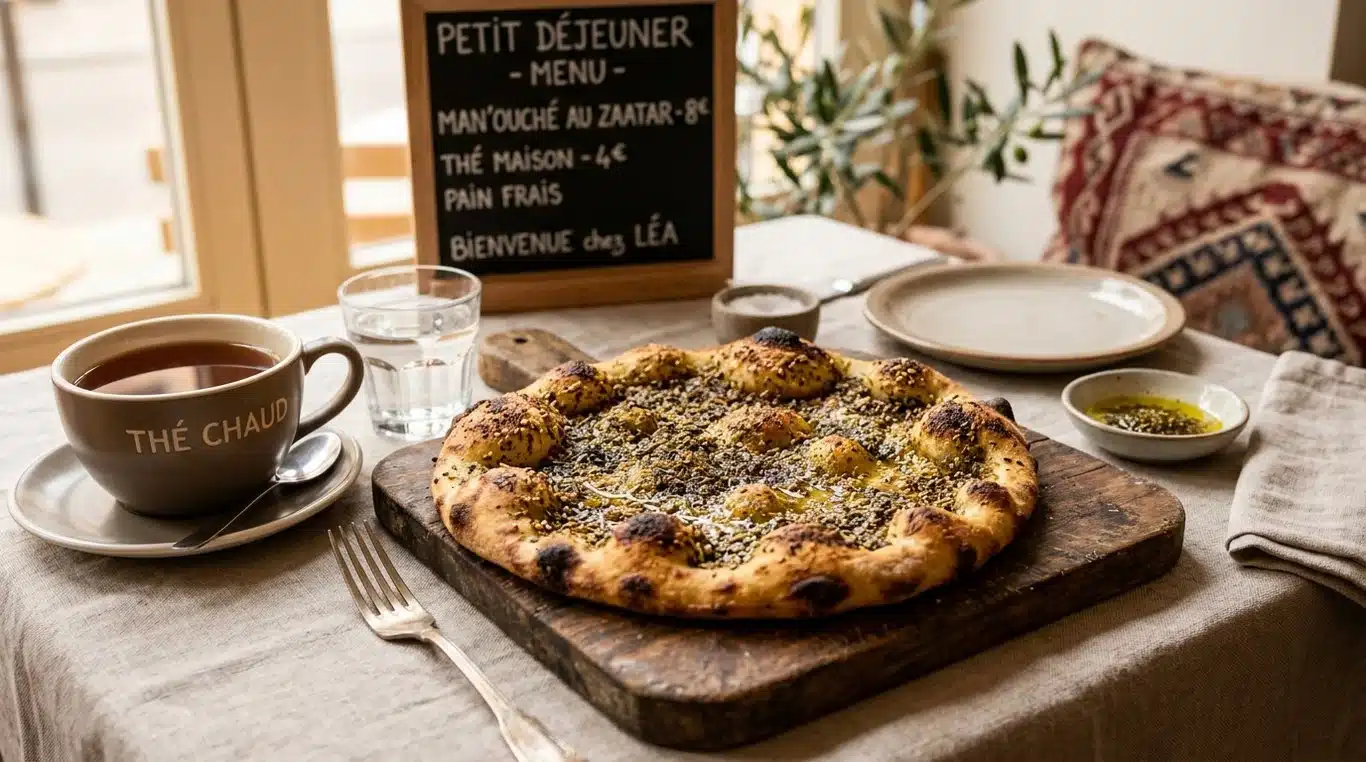 Man'ouché au zaatar traditionnel tout juste sorti du four