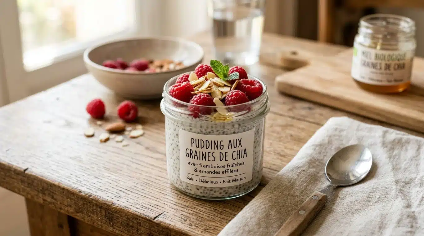 Pudding de chia vanille et fruits rouges dans un bocal en verre