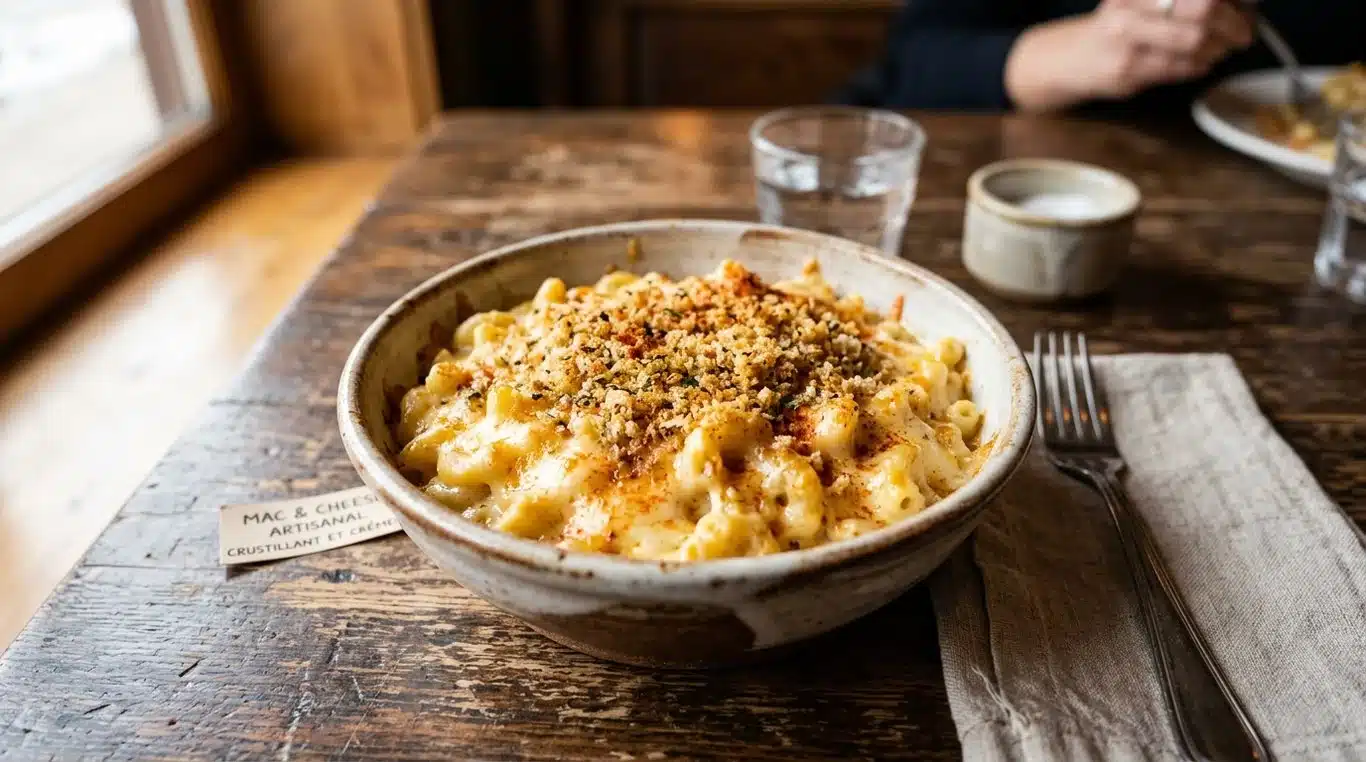 Bol de Mac & Cheese crémeux façon américaine avec chapelure croustillante