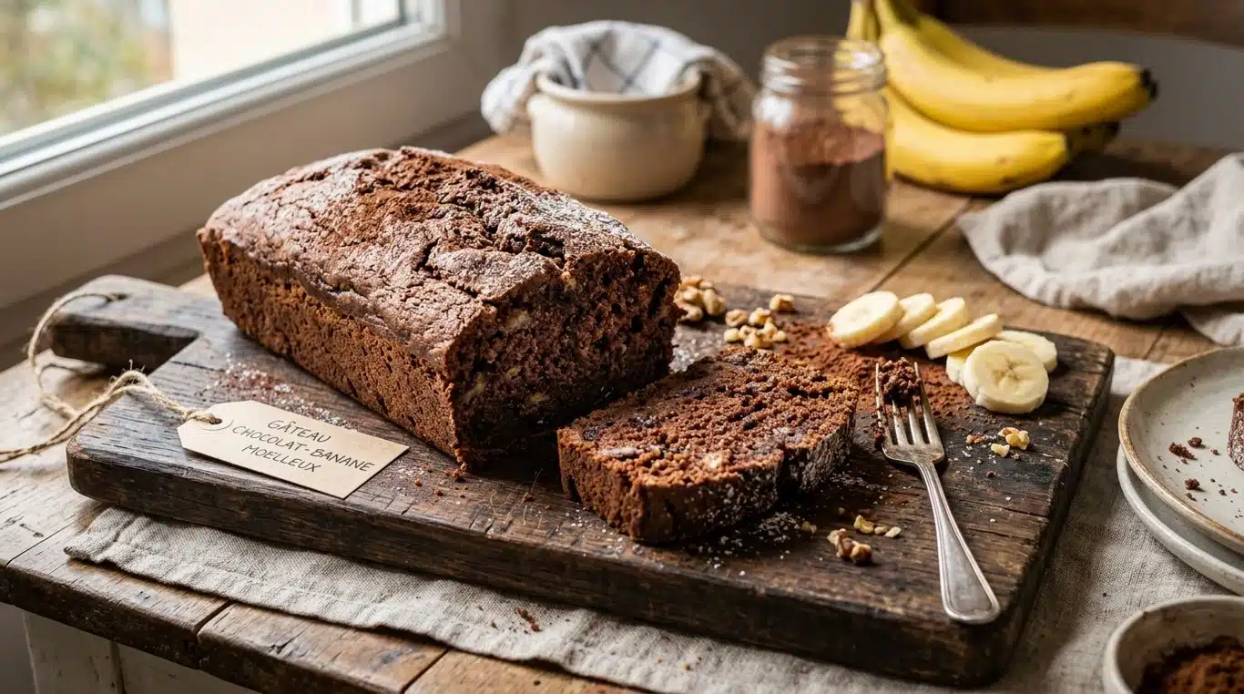Gâteau au chocolat et à la banane sans beurre, moelleux et gourmand