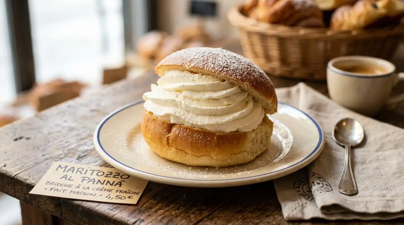 Maritozzo italien traditionnel garni de crème fouettée