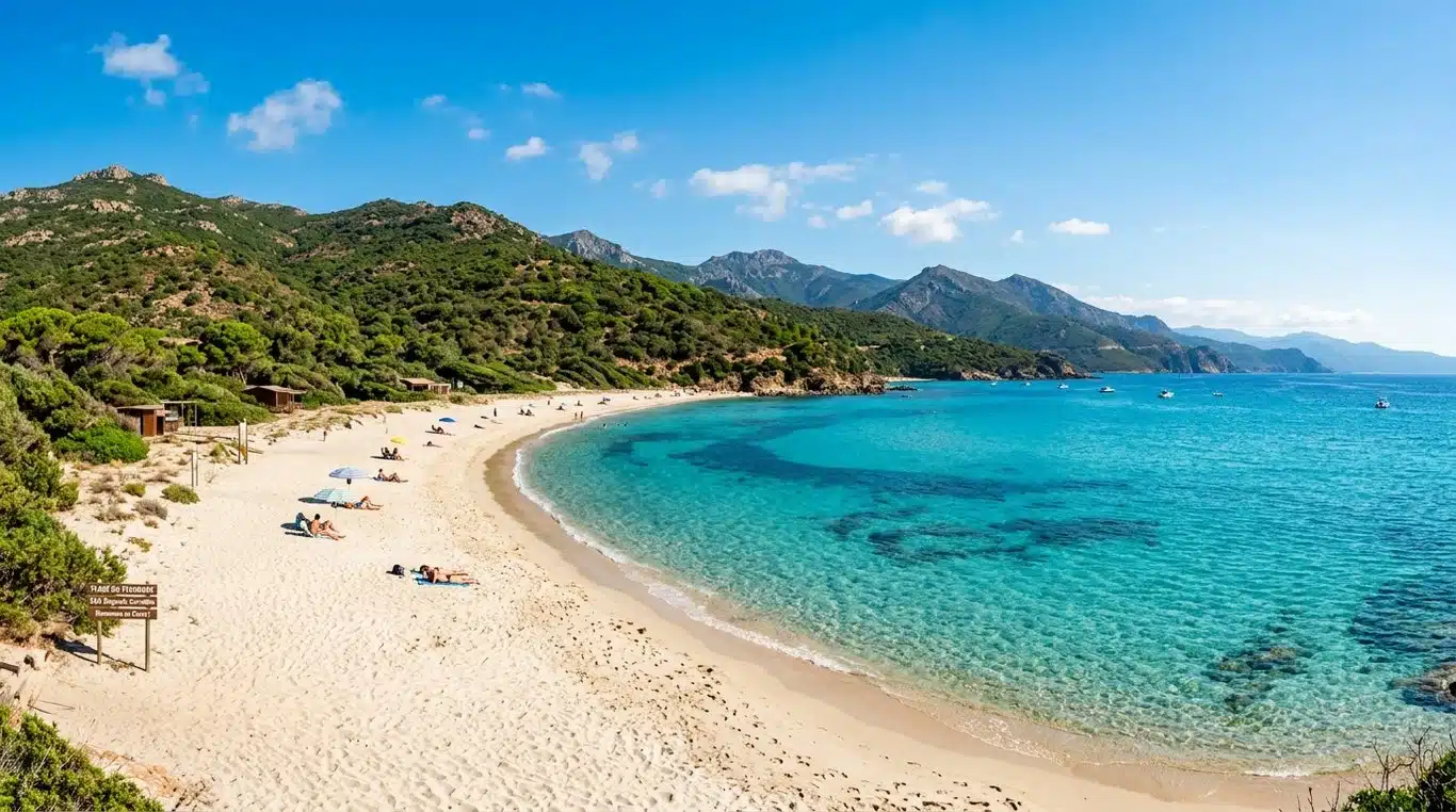Vue panoramique de la plage du Stagnone en Corse avec ses eaux turquoise