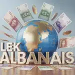 Illustration vectorielle lek albanais avec carte Albanie en arrière-plan