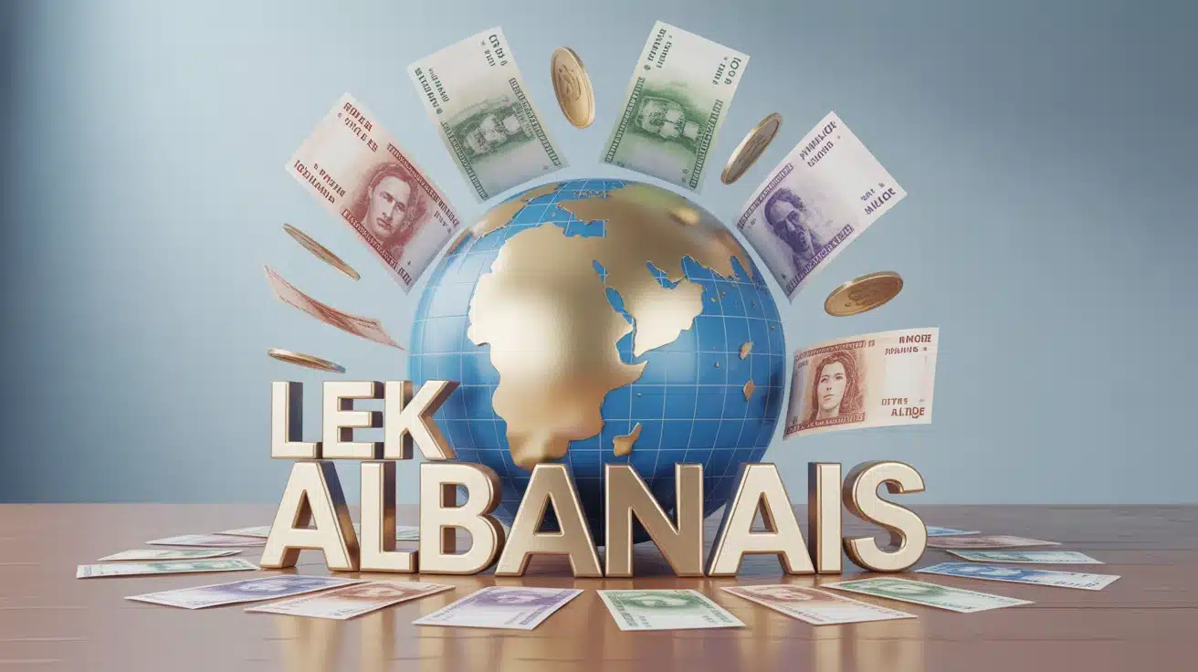 Illustration vectorielle lek albanais avec carte Albanie en arrière-plan