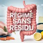 Illustration régime sans résidu avec poulet riz citron et intestin stylisé