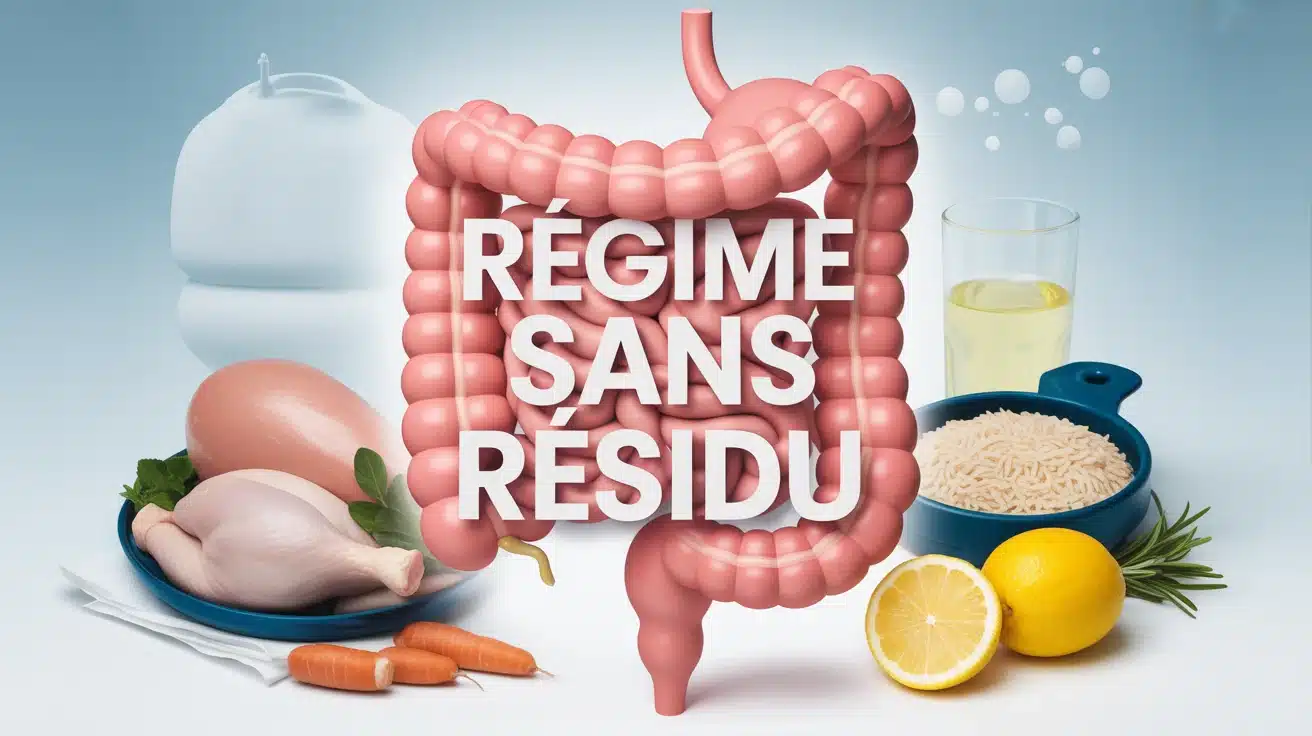 Illustration régime sans résidu avec poulet riz citron et intestin stylisé