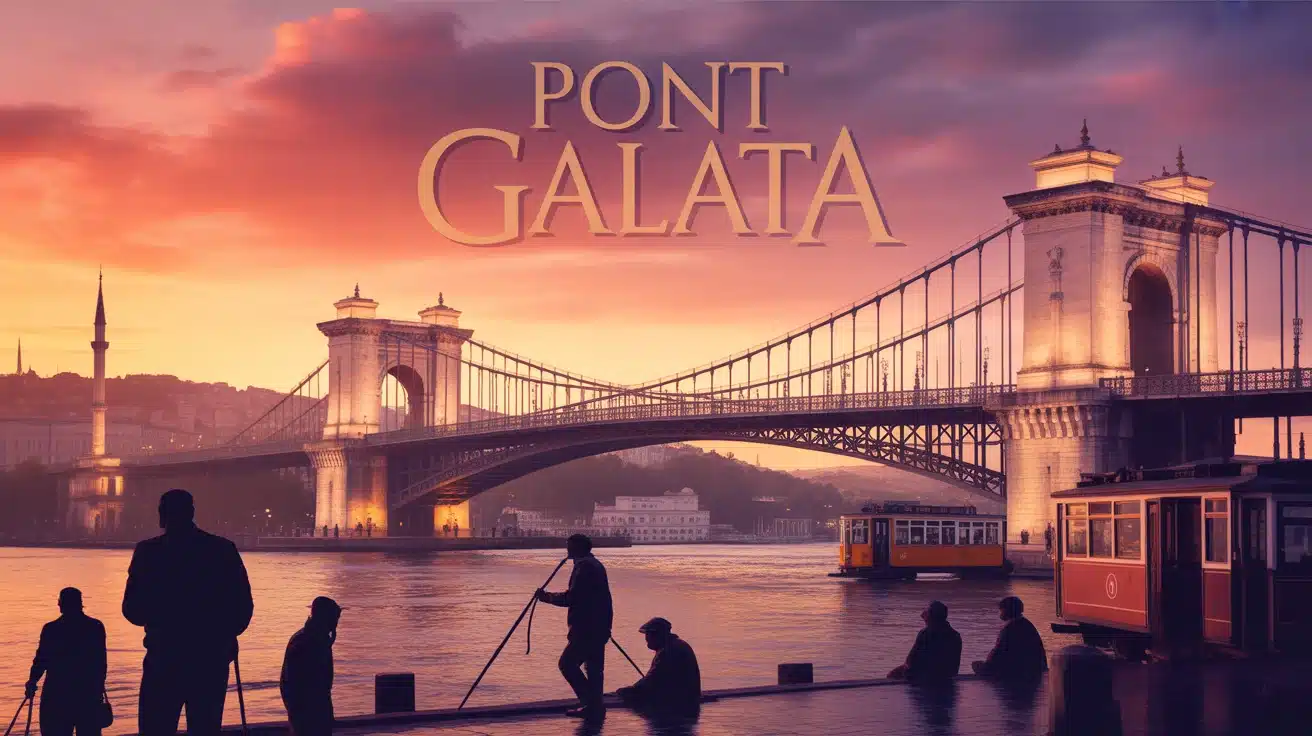 pont Galata illustration vectorielle coucher de soleil