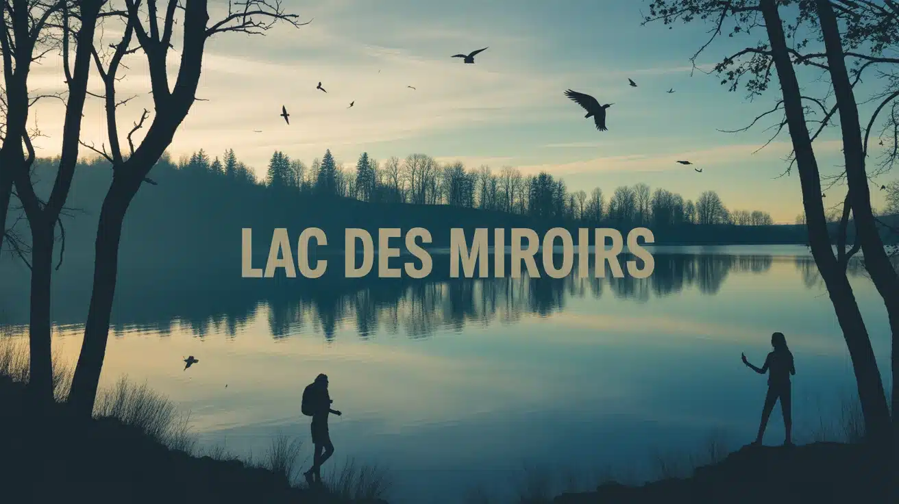 lac des Miroirs reflet arbres ciel oiseaux vol