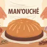 Illustration manouche pain plat libanais au zaatar avec ingrédients