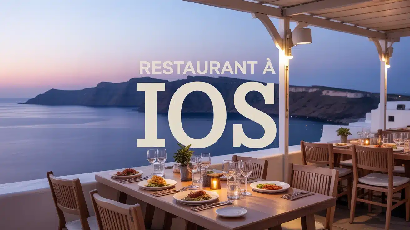 terrasse d'un restaurant à Ios avec vue sur la mer Égée