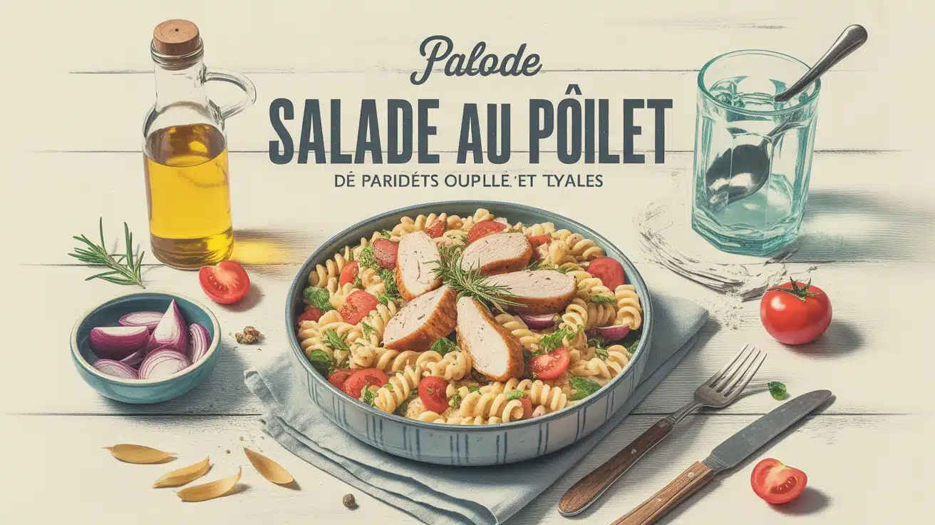salade de pâtes au poulet avec pâtes fusilli et tomates cerises