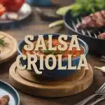 Bol de salsa criolla avec viandes grillées et ingrédients frais sur table de barbecue