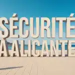 Illustration vectorielle de la sécurité à Alicante avec bouclier et ville stylisée