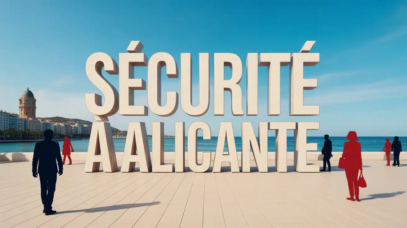 Illustration vectorielle de la sécurité à Alicante avec bouclier et ville stylisée