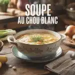 Bol de soupe au chou blanc fumante en cuisine d'hiver