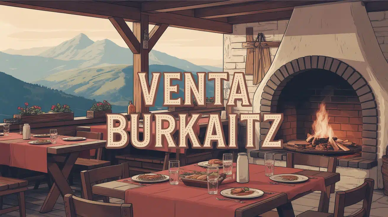 Scène chaleureuse restaurant Venta Burkaitz feu de bois