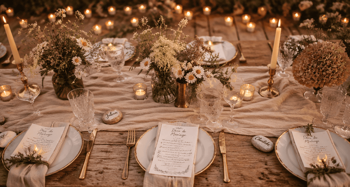 Decos de mariage table champêtre vintage