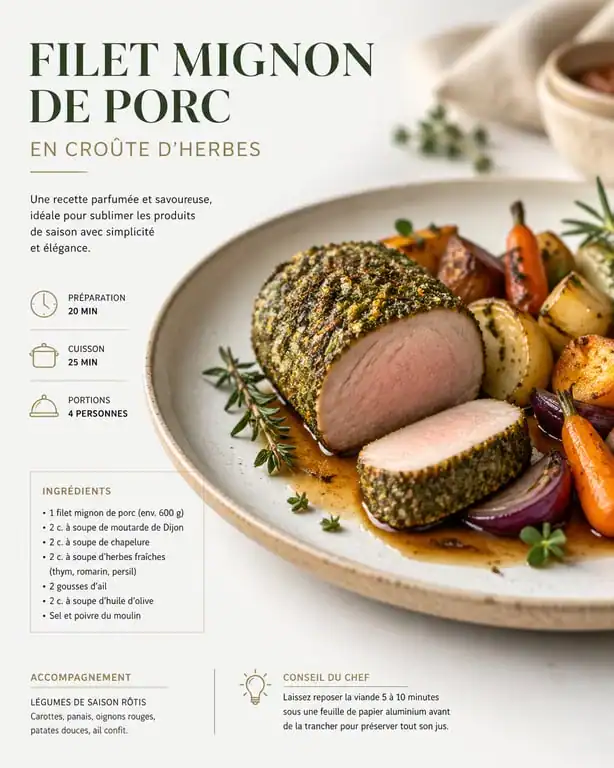 Filet mignon de porc en croûte d'herbes préparé par La cuisine de Fabrice