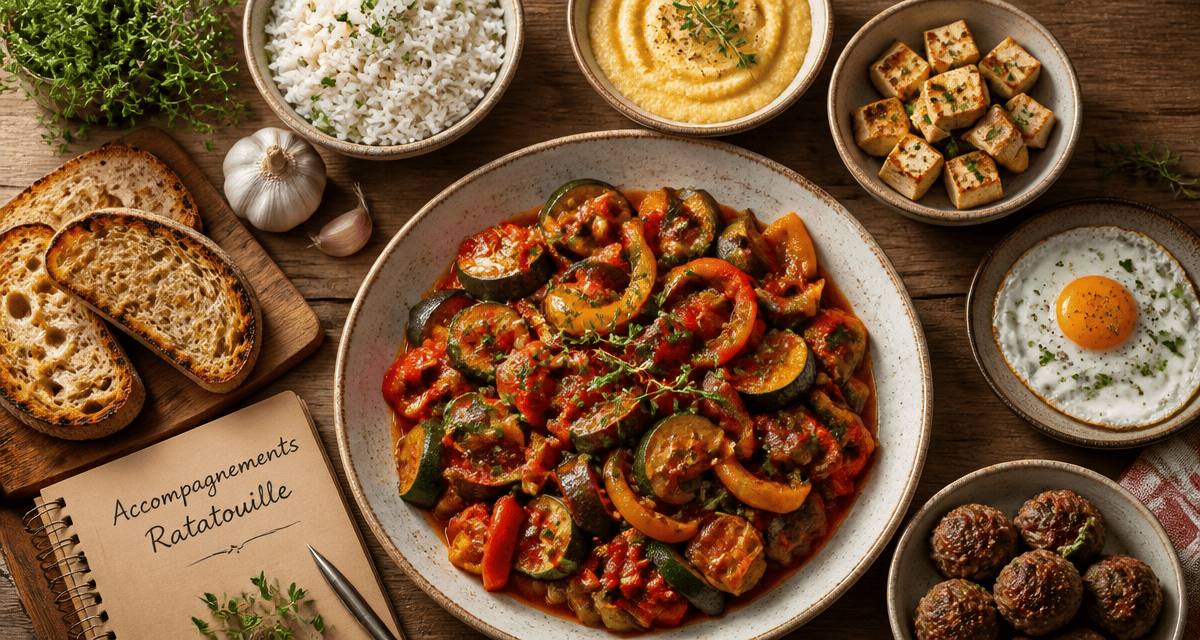 accompagnement ratatouille assiette et bols variés
