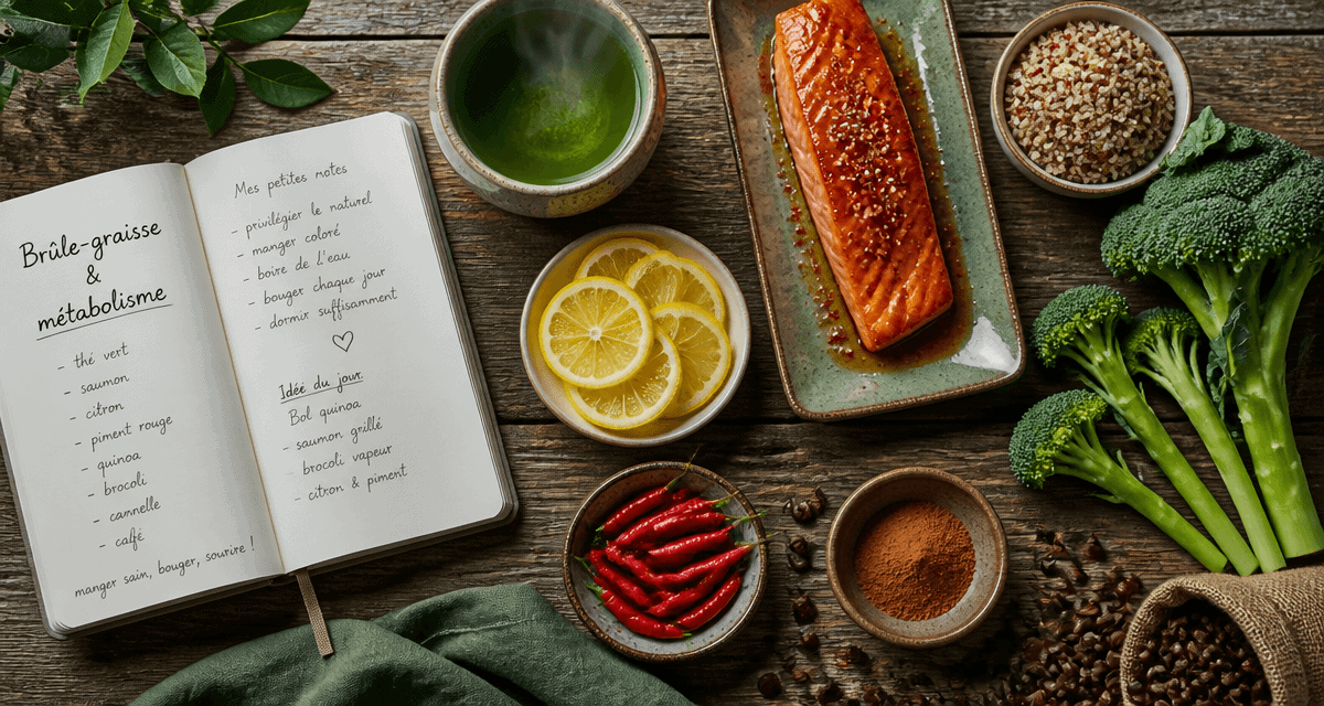 aliments brûle graisse sur table en bois