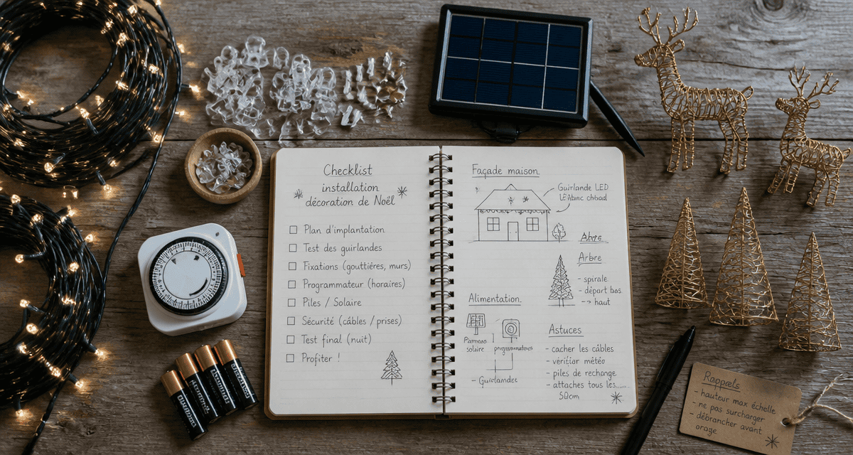 Checklist decoration noel exterieur sur table bois