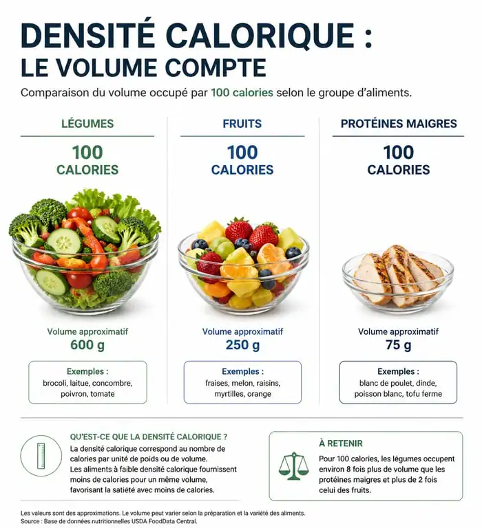 Infographie sur la densité calorique des aliments pour une alimentation équilibrée