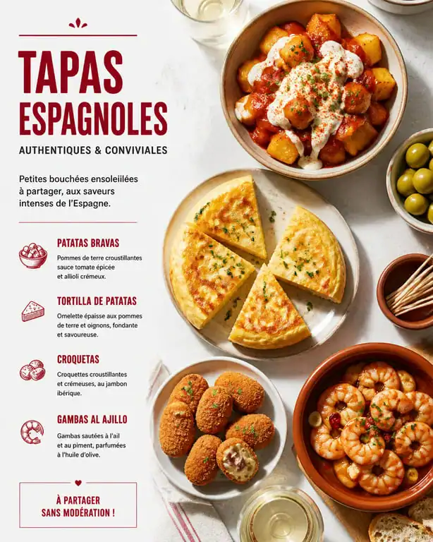 Assortiment de tapas espagnoles authentiques sur une table conviviale