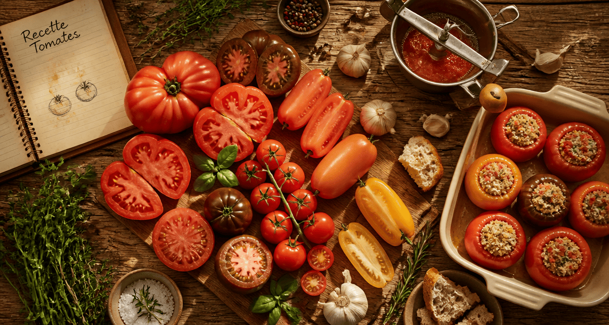 recette avec tomates sur table rustique
